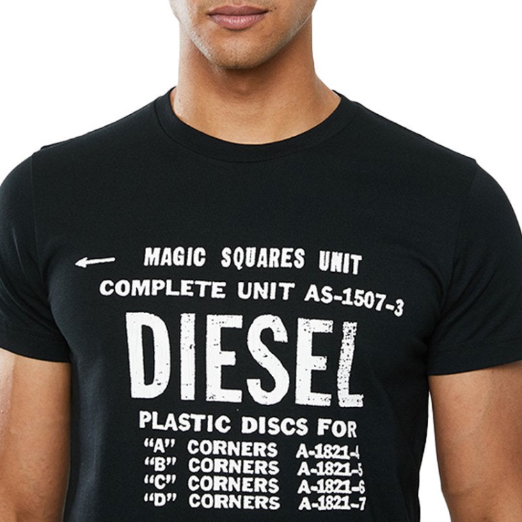 T Diego B6 Men's T-Shirt Crew Neck Short Sleeve Casual Cotton Black Tee Diesel