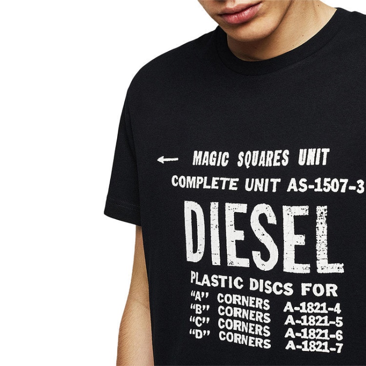 T Diego B6 Men's T-Shirt Crew Neck Short Sleeve Casual Cotton Black Tee Diesel