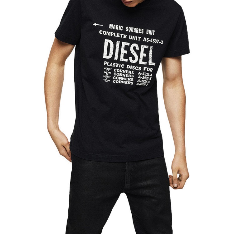 T Diego B6 Men's T-Shirt Crew Neck Short Sleeve Casual Cotton Black Tee Diesel