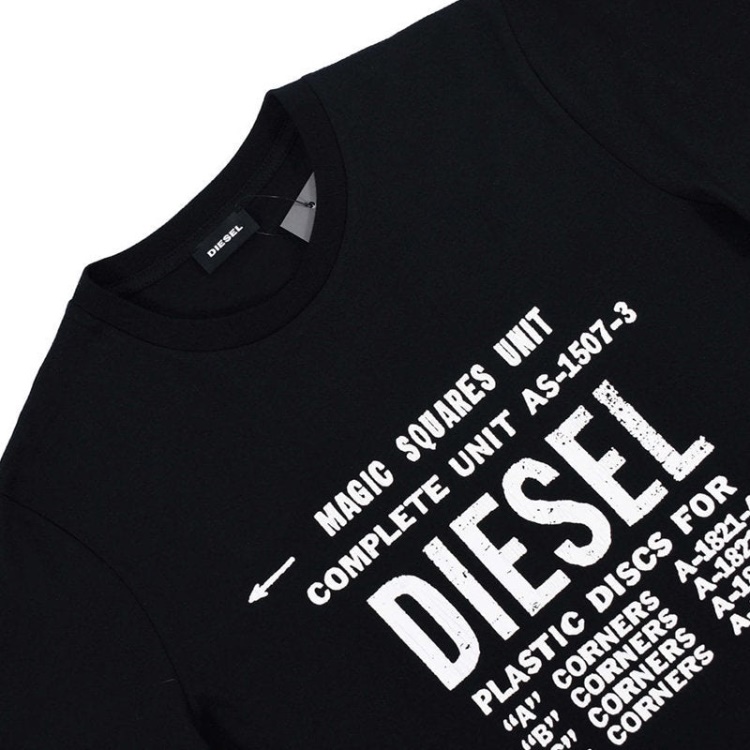 T Diego B6 Men's T-Shirt Crew Neck Short Sleeve Casual Cotton Black Tee Diesel