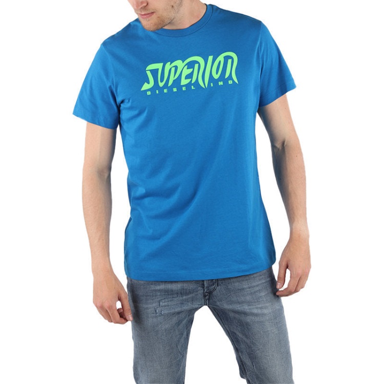 T Diego Bb Men's T-Shirt Crew Neck Short Sleeve Blue Tee Casual Cotton Top Diesel