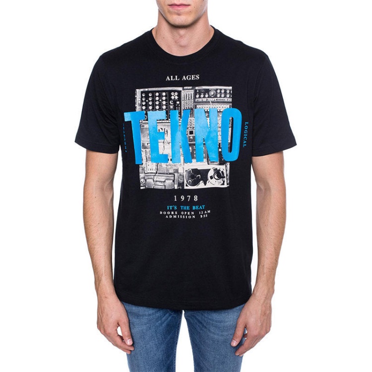 Black/Orange/White Diesel T Just Wa Men's T Shirt Short Sleeve Crew Neck Casual Cotton Tee Top Print