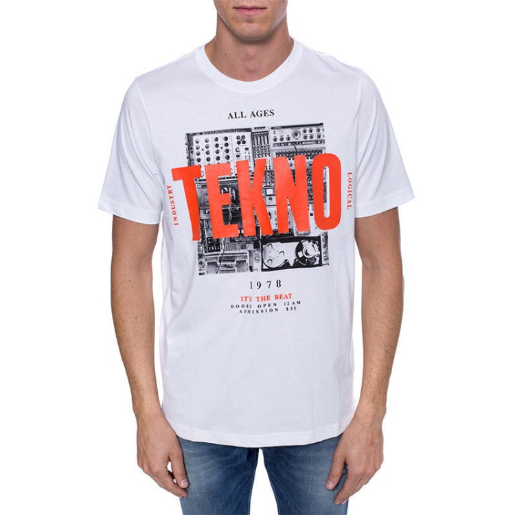 Black/Orange/White Diesel T Just Wa Men's T Shirt Short Sleeve Crew Neck Casual Cotton Tee Top Print