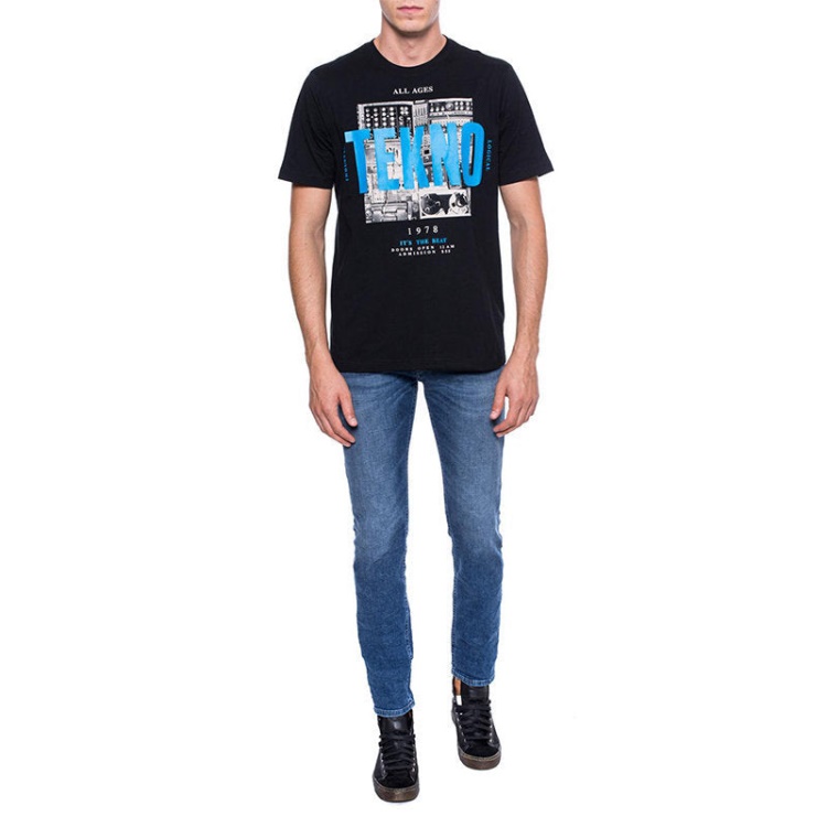 Black/Orange/White Diesel T Just Wa Men's T Shirt Short Sleeve Crew Neck Casual Cotton Tee Top Print