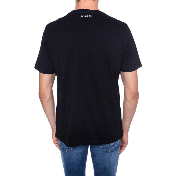 Black/Orange/White Diesel T Just Wa Men's T Shirt Short Sleeve Crew Neck Casual Cotton Tee Top Print