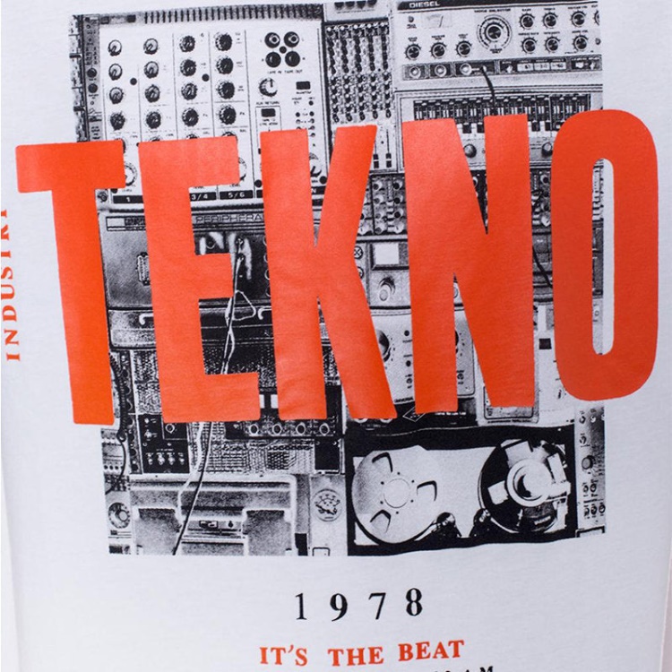 Black/Orange/White Diesel T Just Wa Men's T Shirt Short Sleeve Crew Neck Casual Cotton Tee Top Print