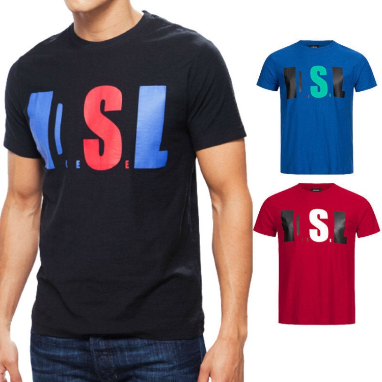 Diesel T Joe Qb Men's T Shirt Slim Fit Crew Neck Printed Casual Summer Cotton Tee Black/White/Navy