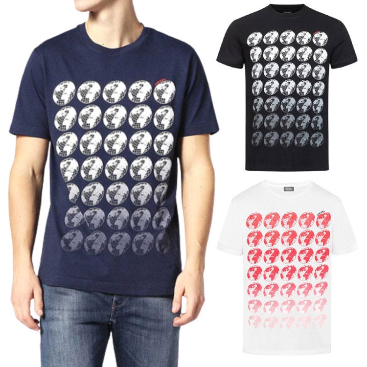 Black/White T Joe Sc Men's T Shirt Crew Neck Regular Slim Fit Casual Summer Cotton Tee Diesel