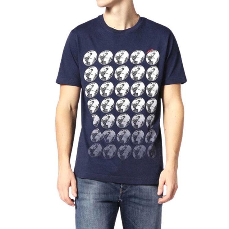 Black/White T Joe Sc Men's T Shirt Crew Neck Regular Slim Fit Casual Summer Cotton Tee Diesel