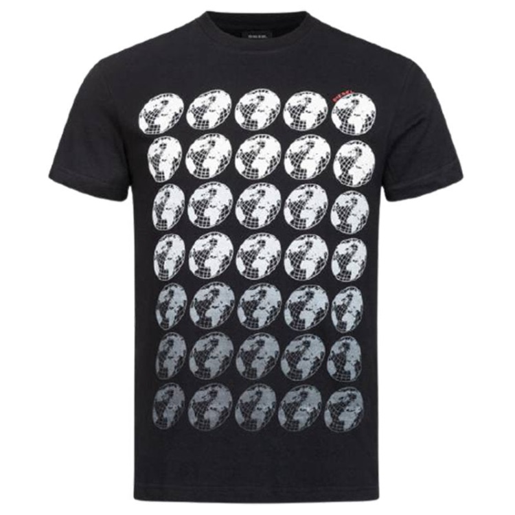 Black/White T Joe Sc Men's T Shirt Crew Neck Regular Slim Fit Casual Summer Cotton Tee Diesel