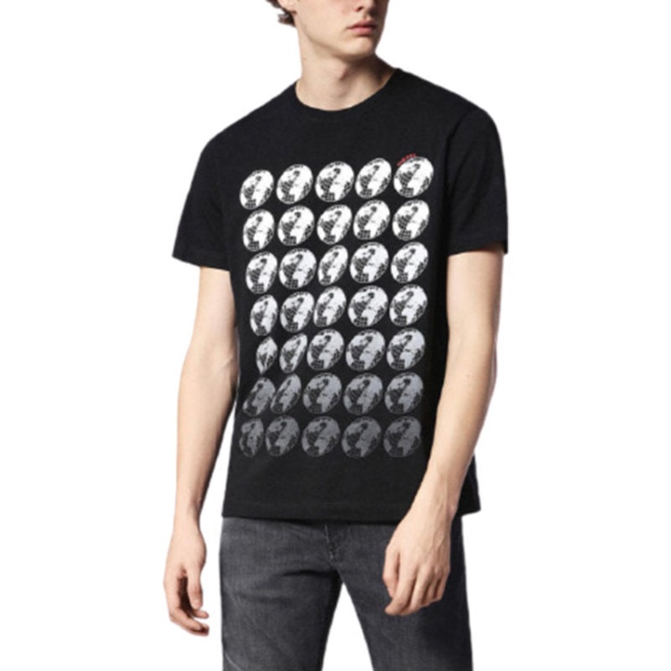 Black/White T Joe Sc Men's T Shirt Crew Neck Regular Slim Fit Casual Summer Cotton Tee Diesel