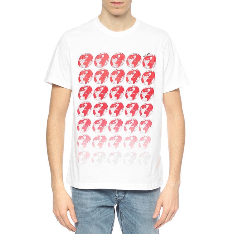 Black/White T Joe Sc Men's T Shirt Crew Neck Regular Slim Fit Casual Summer Cotton Tee Diesel