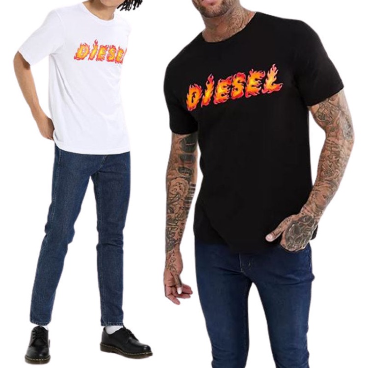 Diesel T Just Sh Men's T Shirt Crew Neck Graphic Printed Casual Summer Cotton Tee Red/Black/Blue