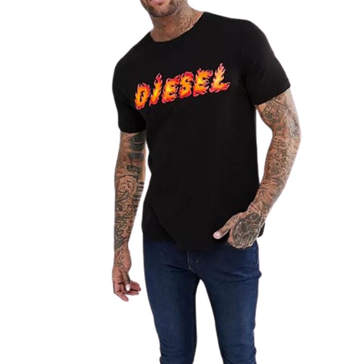 Diesel T Just Sh Men's T Shirt Crew Neck Graphic Printed Casual Summer Cotton Tee Red/Black/Blue
