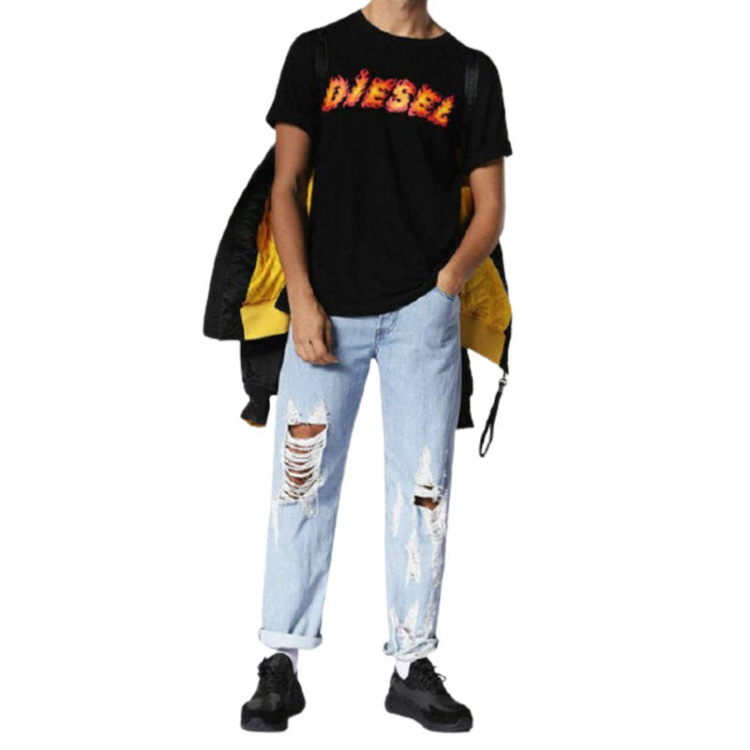 Diesel T Just Sh Men's T Shirt Crew Neck Graphic Printed Casual Summer Cotton Tee Red/Black/Blue