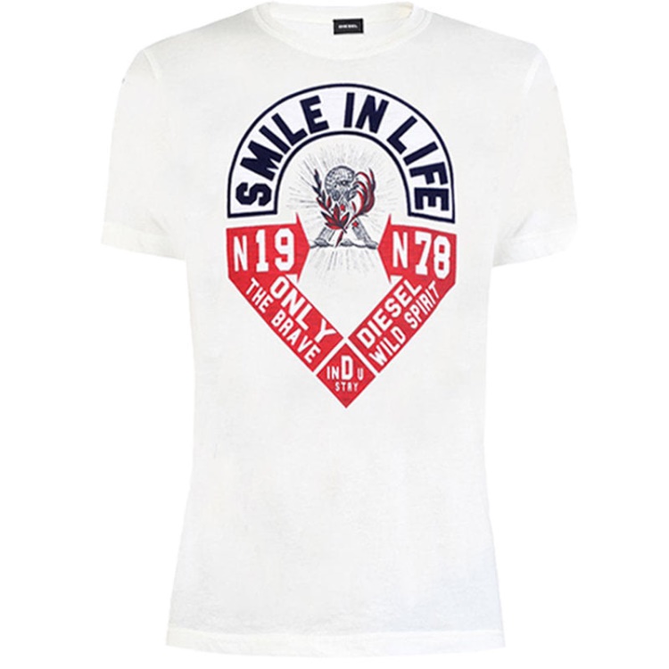 Diesel T Diego Hm Men's T Shirt Short Sleeve Crew Neck Casual Summer Cotton Tees Black/White/Blue