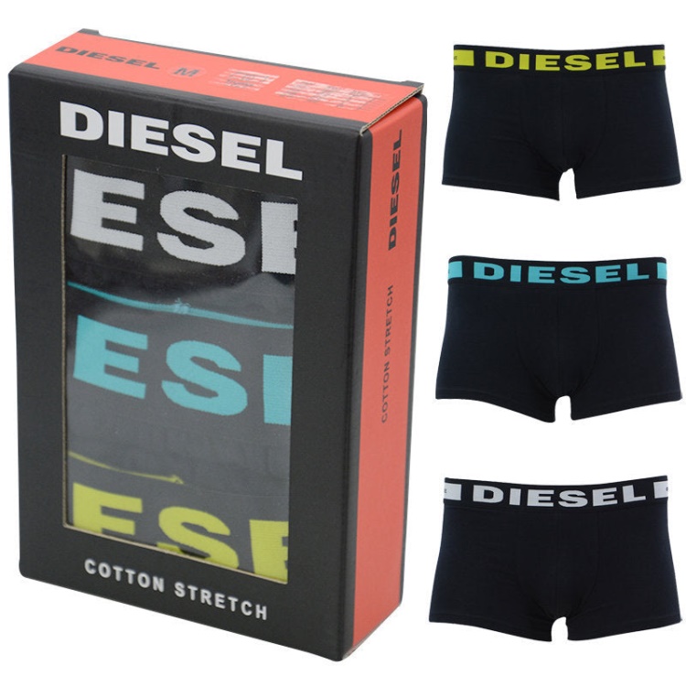 Diesel Men's Boxer Trunks Shorts 3 Pack Regular Soft Cotton Black Underwear Gift