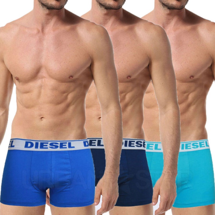 Men's Boxer Trunks Fresh & Bright 3X Pack Cotton Underwear Blue Shorts Diesel