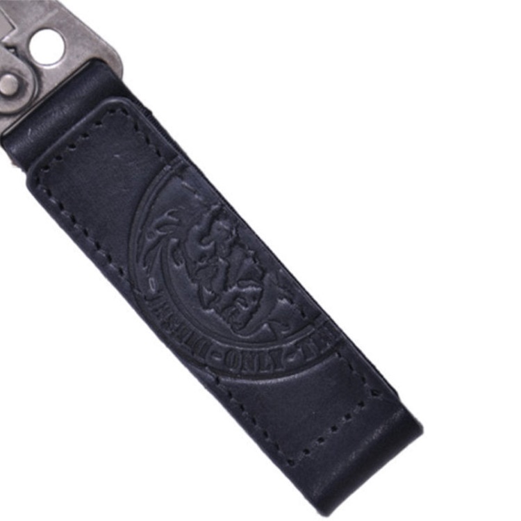 A Curb Men's Keyring Genuine Leather Metal Holder Black Keychain Diesel