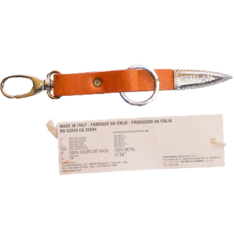 Diesel Aseon Men's Keyring Genuine Cow Leather Metal Holder Brown Key Holder