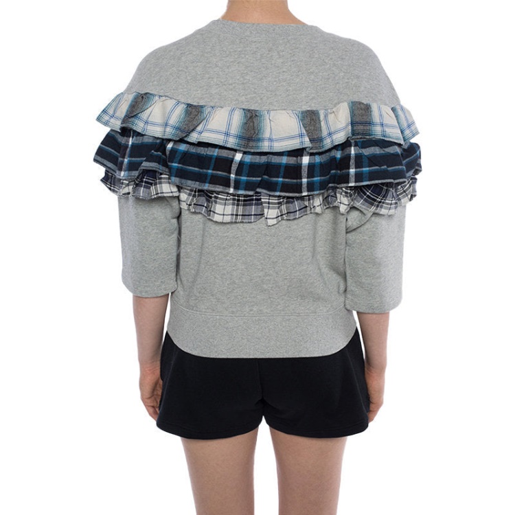 F Adelia Women's Sweatshirt Pullover Crew Neck Ruffle Check Grey Jumper Diesel