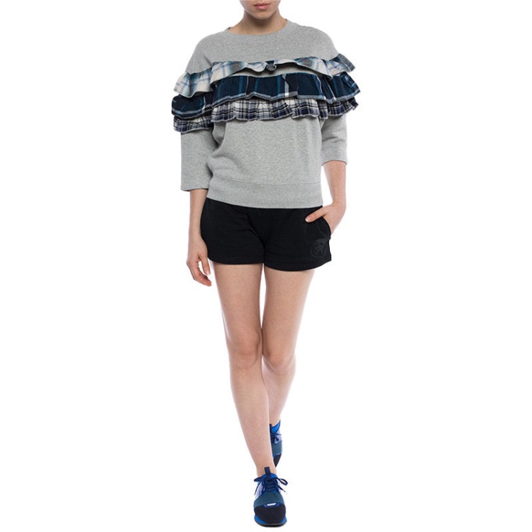 F Adelia Women's Sweatshirt Pullover Crew Neck Ruffle Check Grey Jumper Diesel