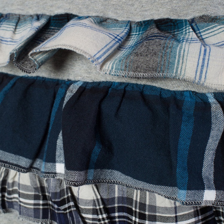 F Adelia Women's Sweatshirt Pullover Crew Neck Ruffle Check Grey Jumper Diesel