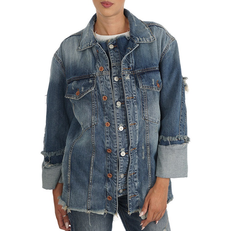 Diesel De Visemac Women's Denim Jacket Long Sleeve Distressed Blue Western Jacket