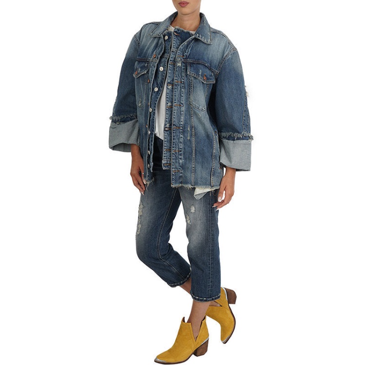 Diesel De Visemac Women's Denim Jacket Long Sleeve Distressed Blue Western Jacket