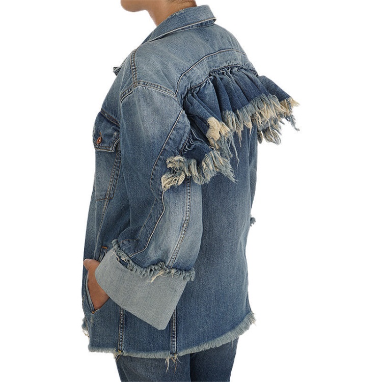 Diesel De Visemac Women's Denim Jacket Long Sleeve Distressed Blue Western Jacket