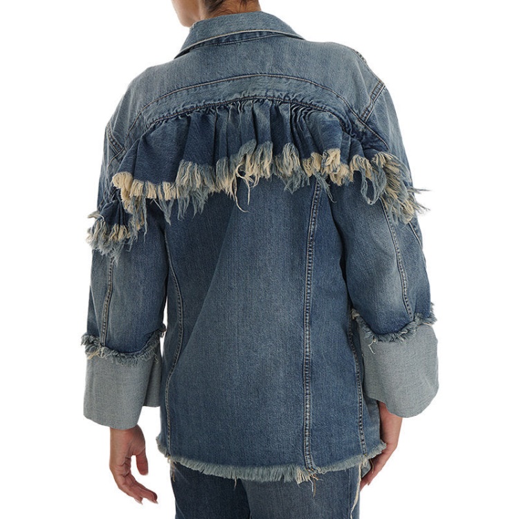 Diesel De Visemac Women's Denim Jacket Long Sleeve Distressed Blue Western Jacket