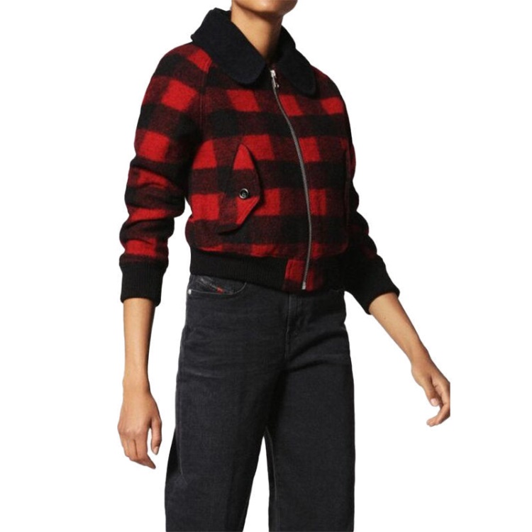 Diesel W Rosie Women's Jacket Quilted Buffalo Cropped Check Winter Outwear Wool
