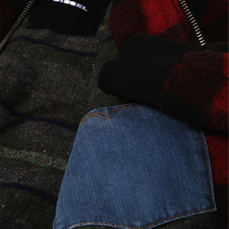 Diesel W Rosie Women's Jacket Quilted Buffalo Cropped Check Winter Outwear Wool