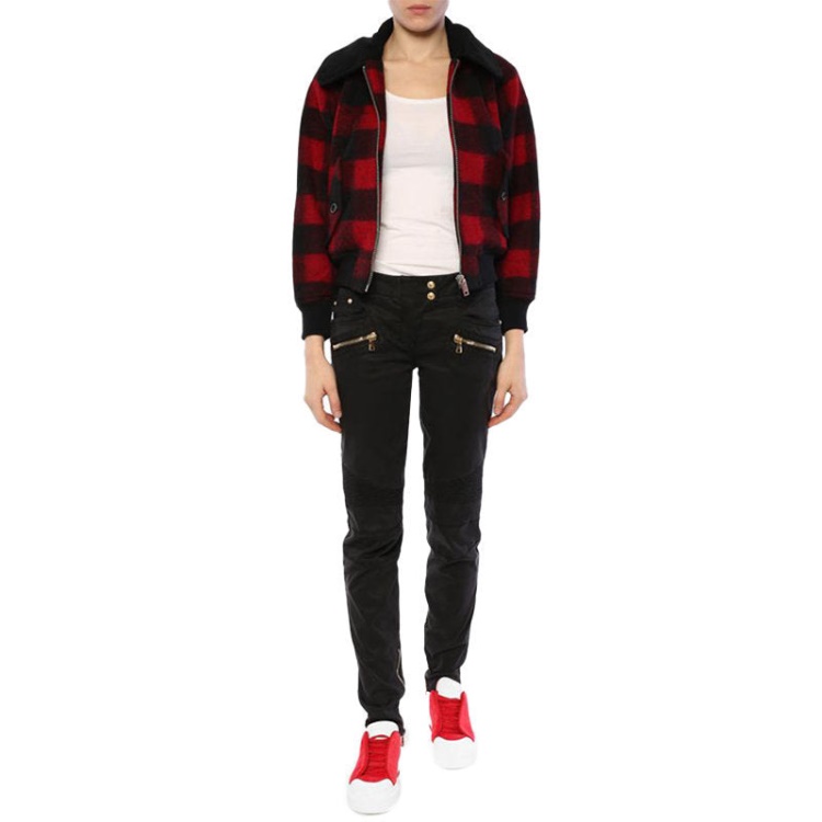 Diesel W Rosie Women's Jacket Quilted Buffalo Cropped Check Winter Outwear Wool