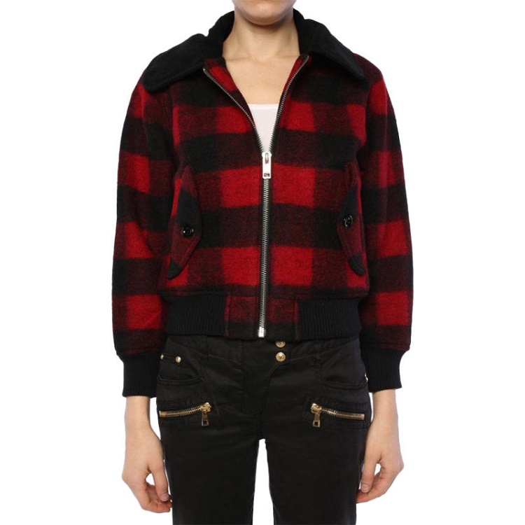 Diesel W Rosie Women's Jacket Quilted Buffalo Cropped Check Winter Outwear Wool