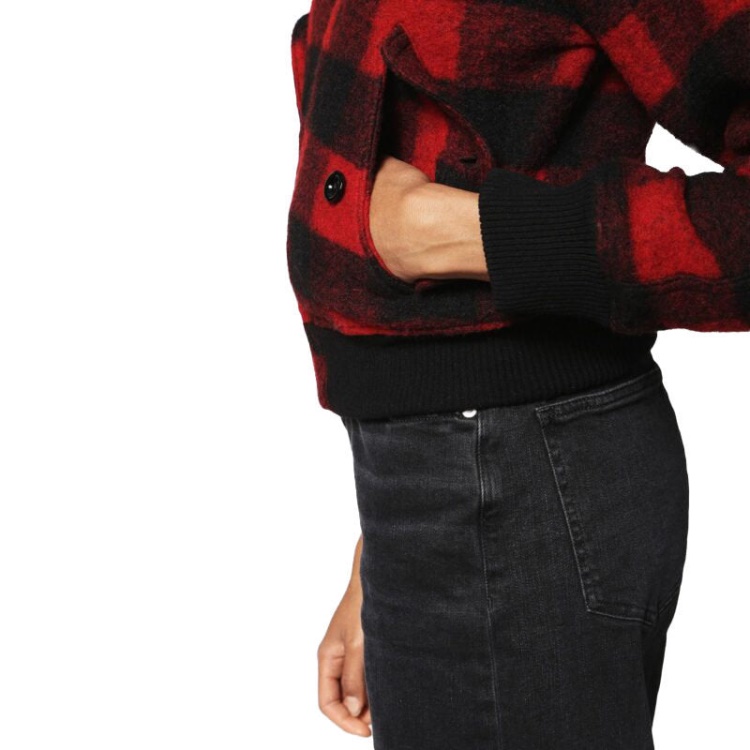 Diesel W Rosie Women's Jacket Quilted Buffalo Cropped Check Winter Outwear Wool