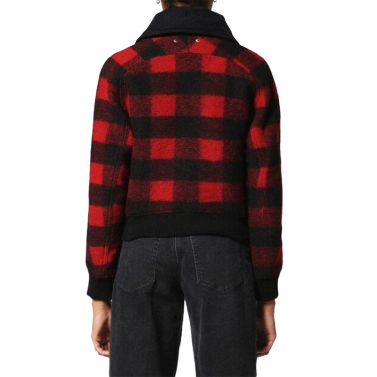 Diesel W Rosie Women's Jacket Quilted Buffalo Cropped Check Winter Outwear Wool
