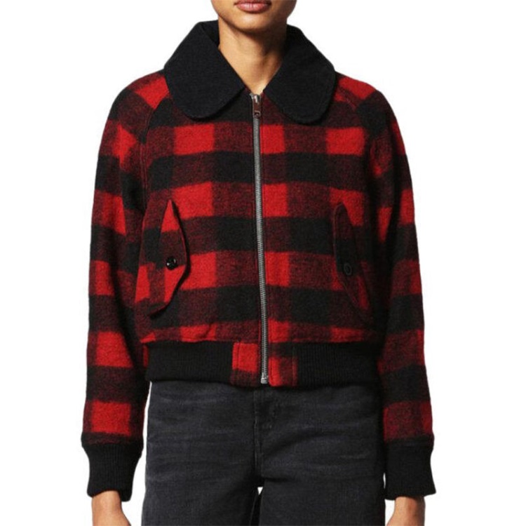 Diesel W Rosie Women's Jacket Quilted Buffalo Cropped Check Winter Outwear Wool