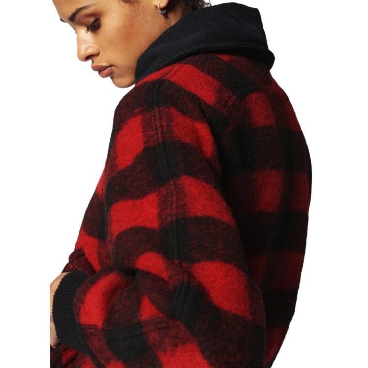 Diesel W Rosie Women's Jacket Quilted Buffalo Cropped Check Winter Outwear Wool