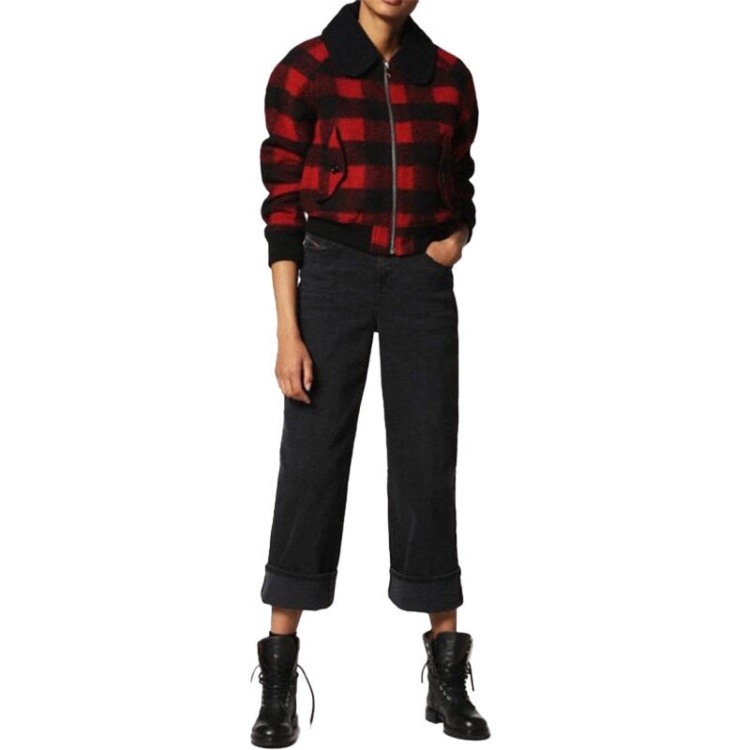 Diesel W Rosie Women's Jacket Quilted Buffalo Cropped Check Winter Outwear Wool