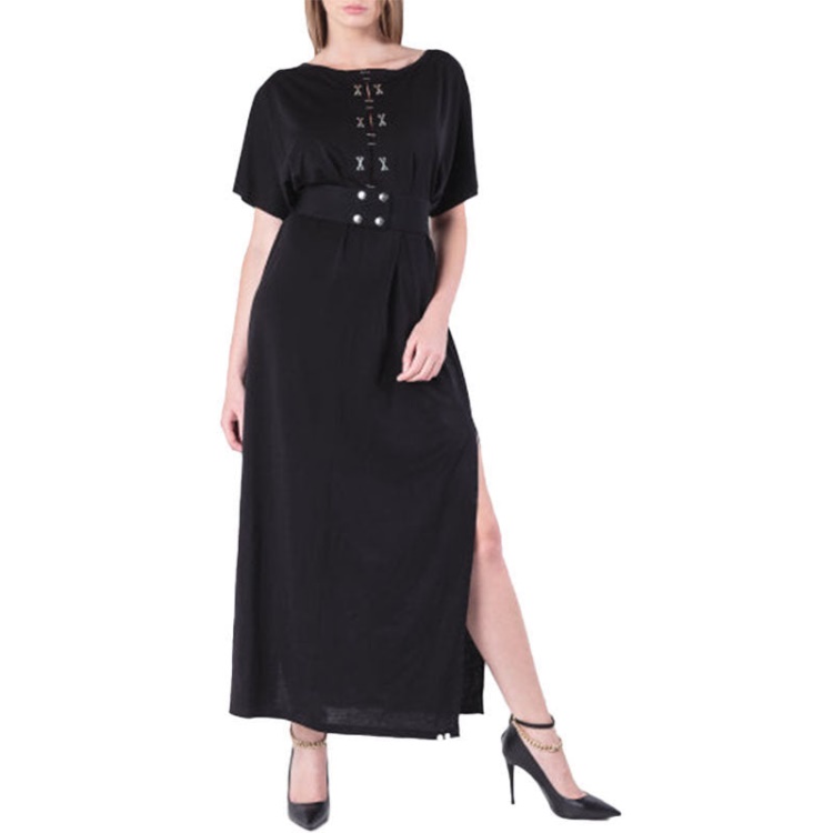 D Alba Women's Long Dress Round Neck Maxi Metal Party Wear Top Belt Black Diesel
