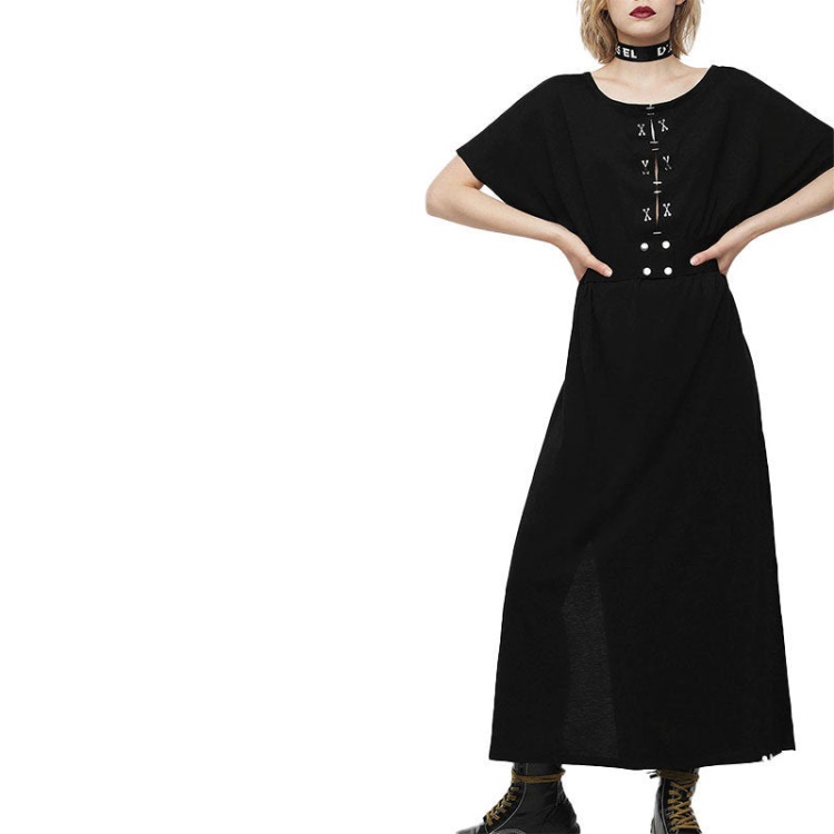 D Alba Women's Long Dress Round Neck Maxi Metal Party Wear Top Belt Black Diesel