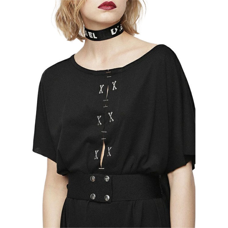 D Alba Women's Long Dress Round Neck Maxi Metal Party Wear Top Belt Black Diesel