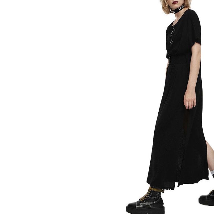 D Alba Women's Long Dress Round Neck Maxi Metal Party Wear Top Belt Black Diesel