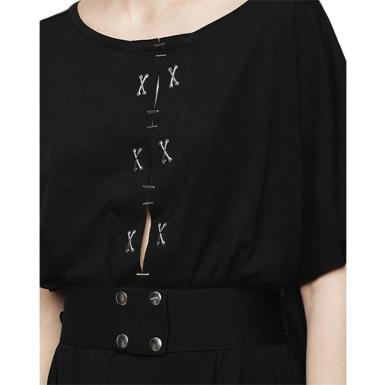 D Alba Women's Long Dress Round Neck Maxi Metal Party Wear Top Belt Black Diesel