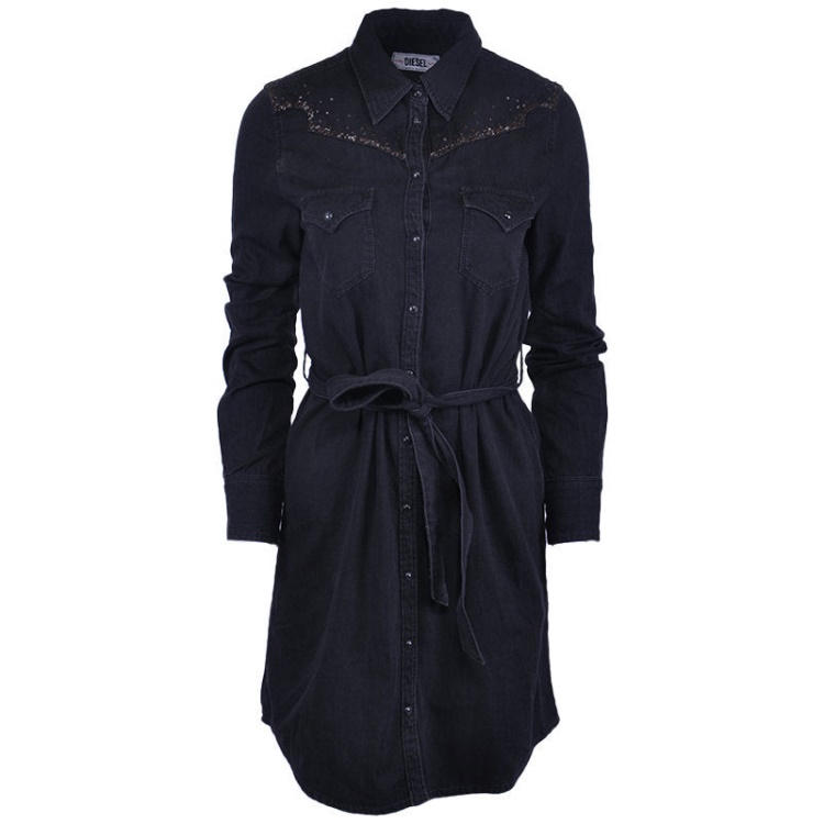 De Pilka W Abito Osacd 900 Women's Denim Dress Black Maxi Full Sleeve Tops Diesel