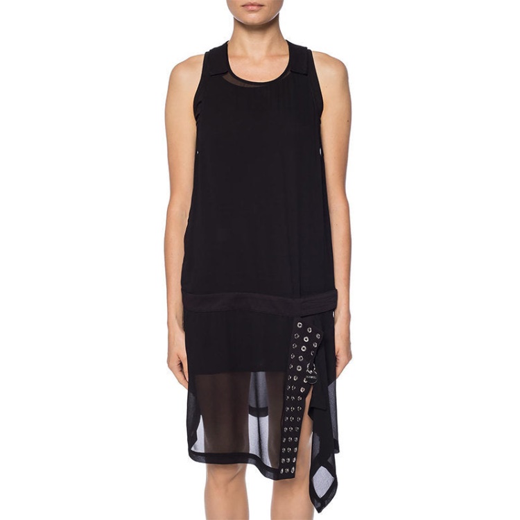 Diesel D Lenyne 0Lasf Women's Short Dress Black Double Layered Sleeveless Tops