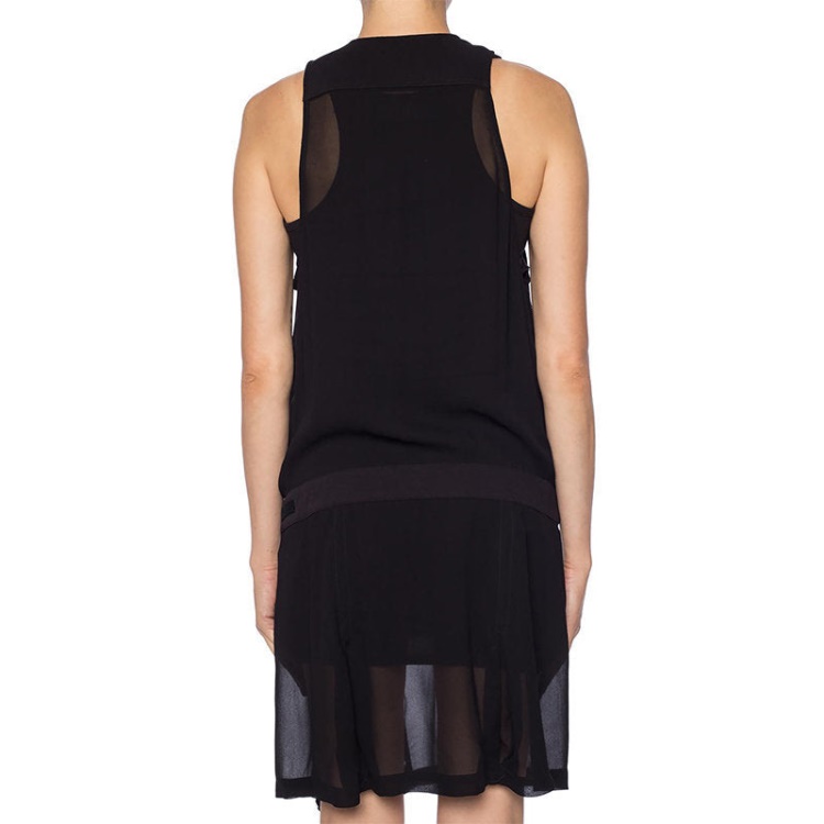 Diesel D Lenyne 0Lasf Women's Short Dress Black Double Layered Sleeveless Tops