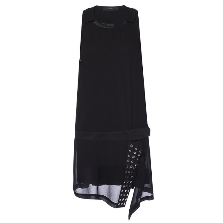 Diesel D Lenyne 0Lasf Women's Short Dress Black Double Layered Sleeveless Tops