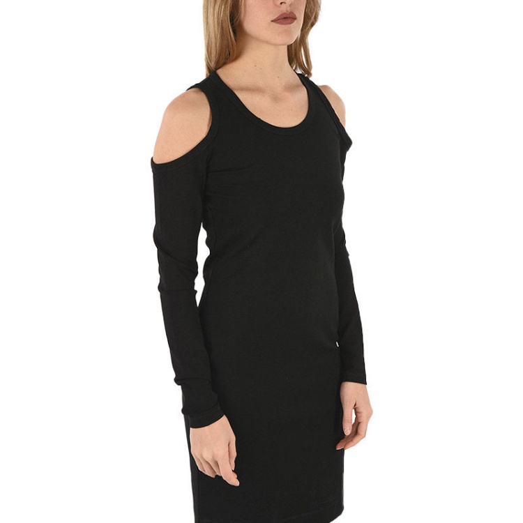 Diesel D Cecyl 0Dapr Women's Short Dress Cotton Black Long Sleeve Crew Neck Tops